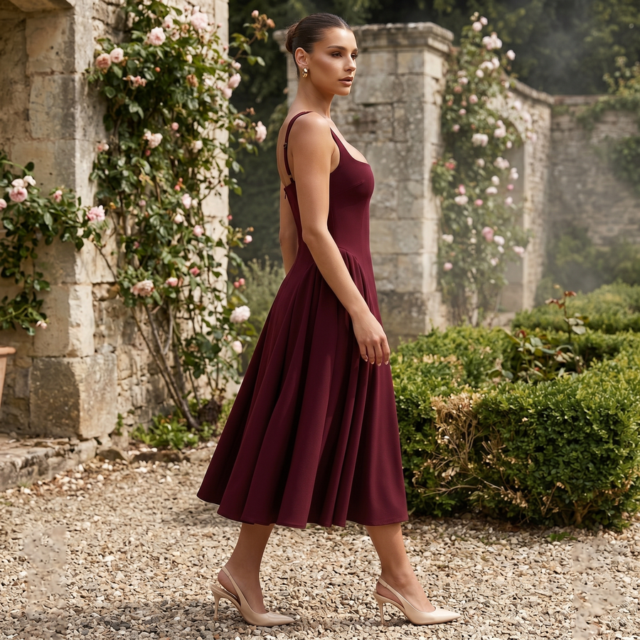 Alessia - Crepe Godet Midi Dress