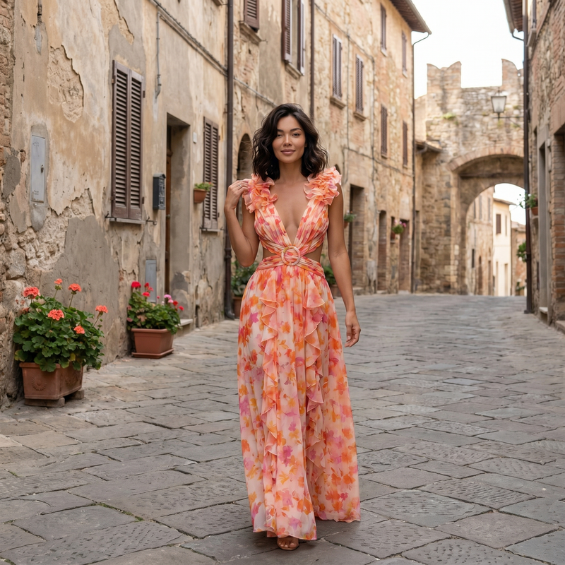 Solara - Chiffon Cutout Maxi Dress