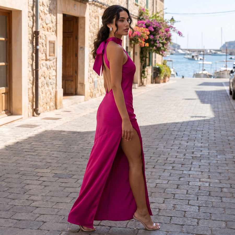 Victoria - Halter Satin Gown