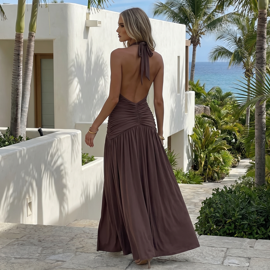 Sabine - Backless Knot Slit Maxi Dress