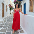 Audrie - Red Fish Embroidered Maxi Dress