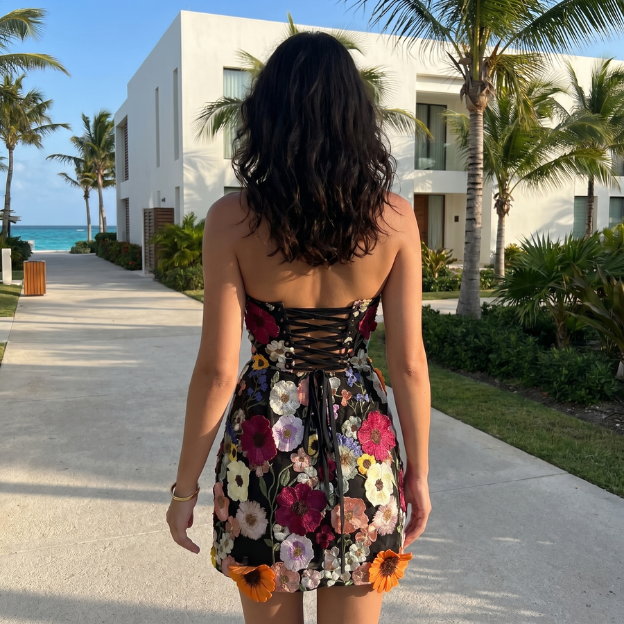 Arinze - Floral Detail Corset Mesh Mini Dress