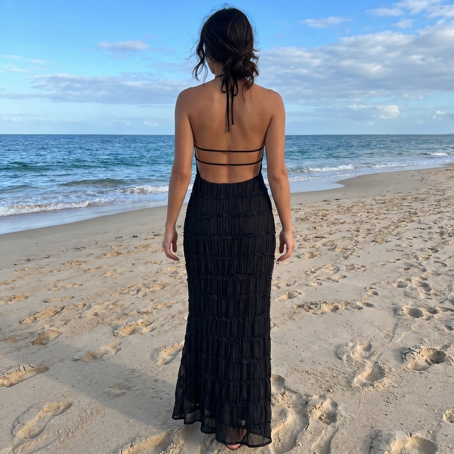 Caroline - Textured Halter Maxi Dress