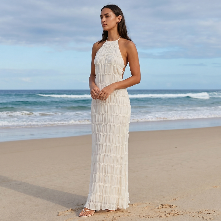 Caroline - Textured Halter Maxi Dress