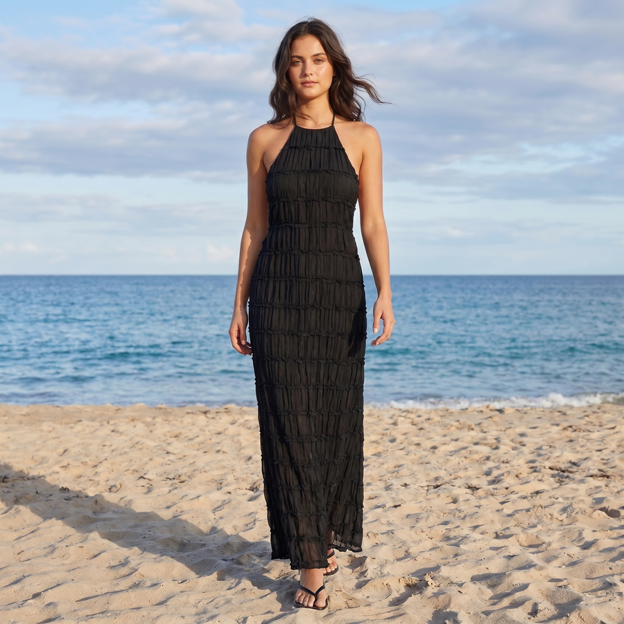 Caroline - Textured Halter Maxi Dress