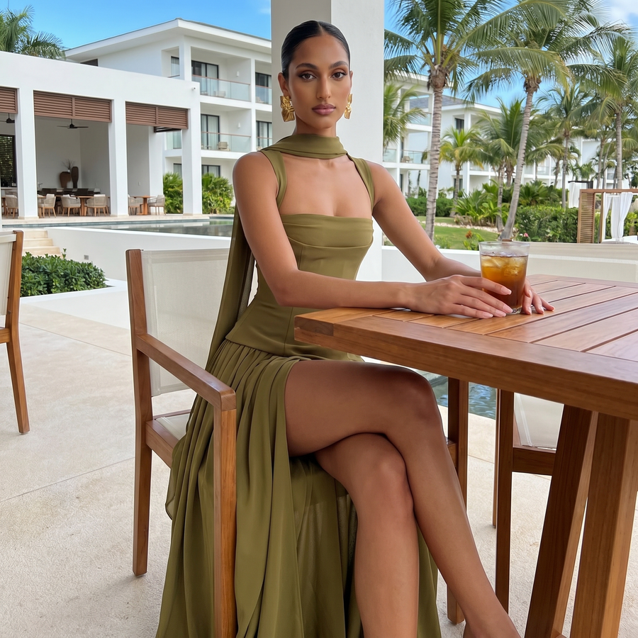 Tennessee – Asymmetric Scarf Maxi Dress