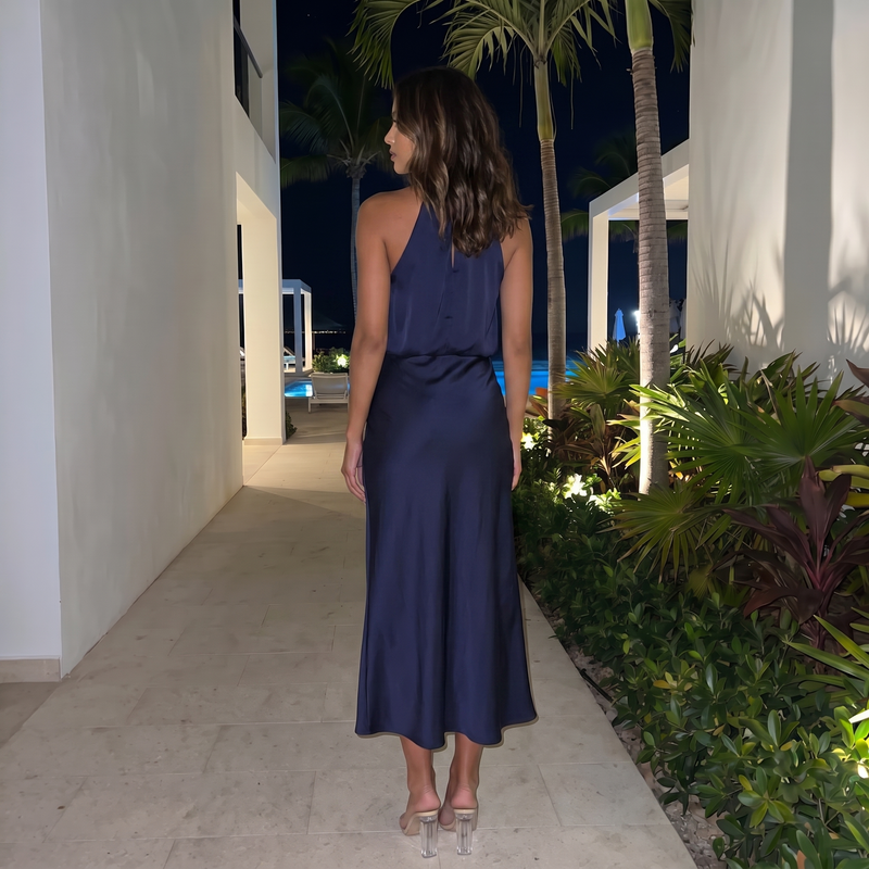 Nerina – Draped High-Neck Maxi Dress