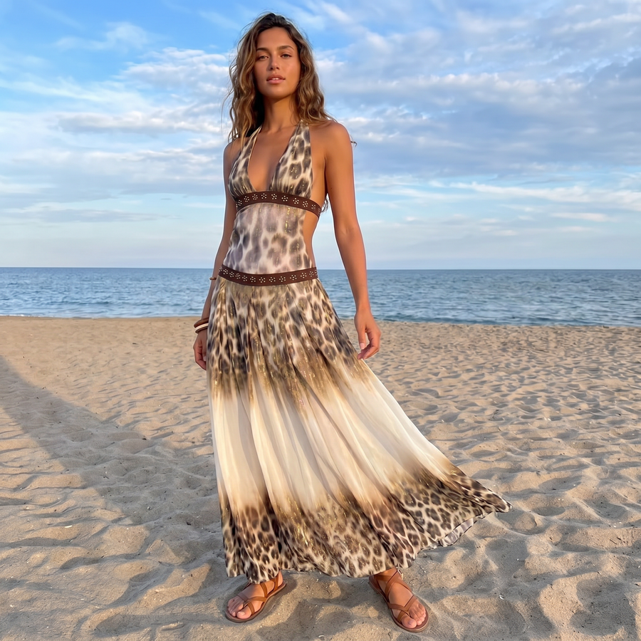 Savina – Beaded Halter Maxi Dress
