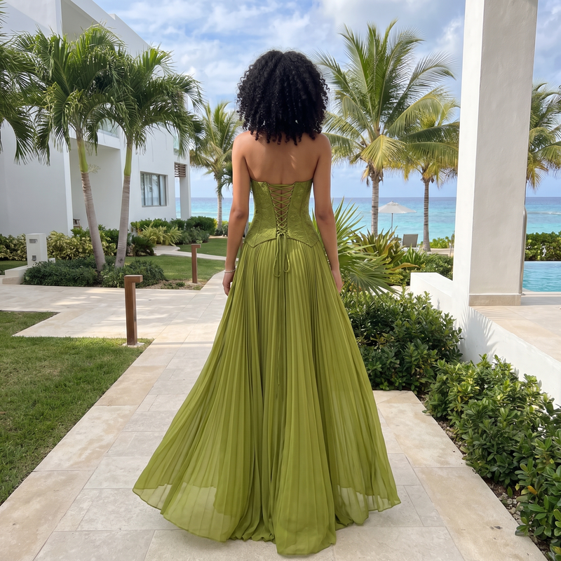 Veyra – Lace Corset Pleated Maxi Dress