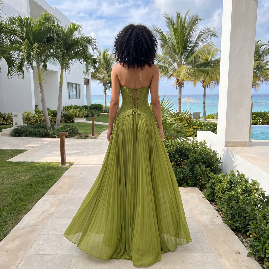 Veyra – Lace Corset Pleated Maxi Dress