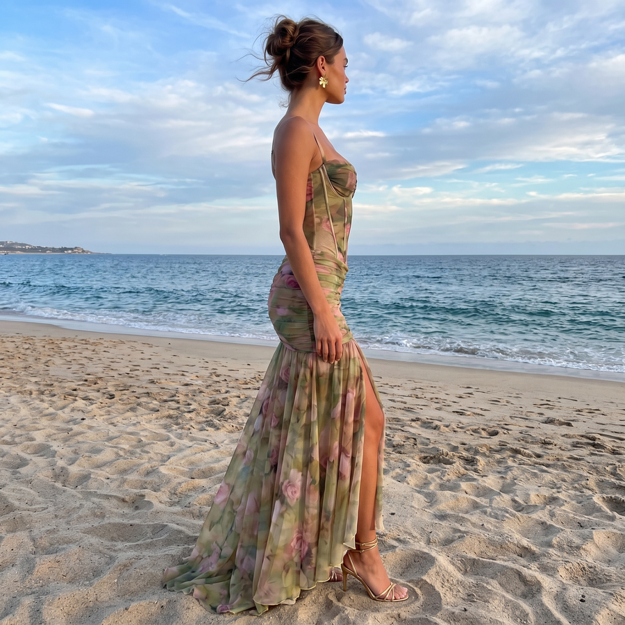 Harlow – Ruched Asymmetric Corset Gown